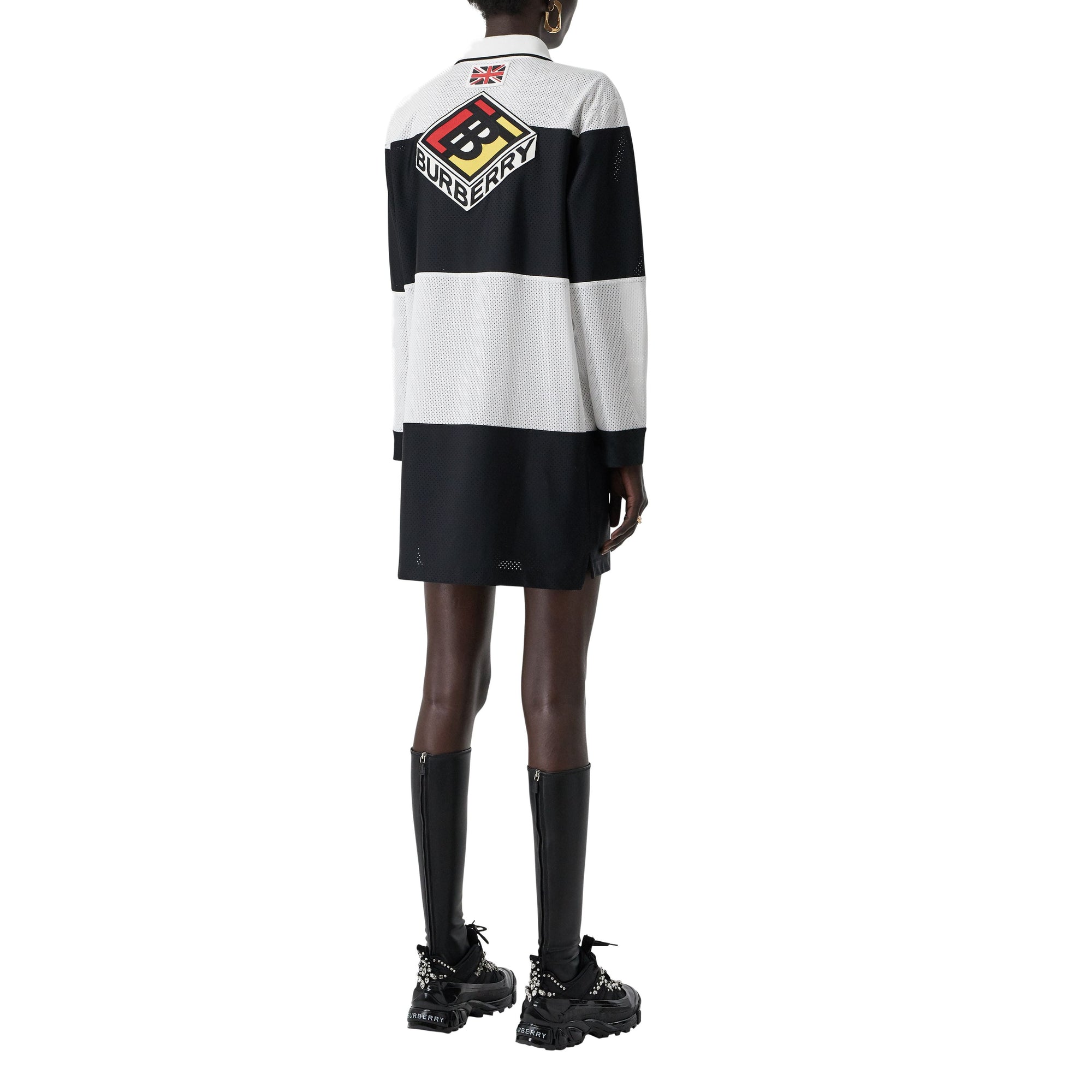 Robe polo en mesh rayée à logo - Noir