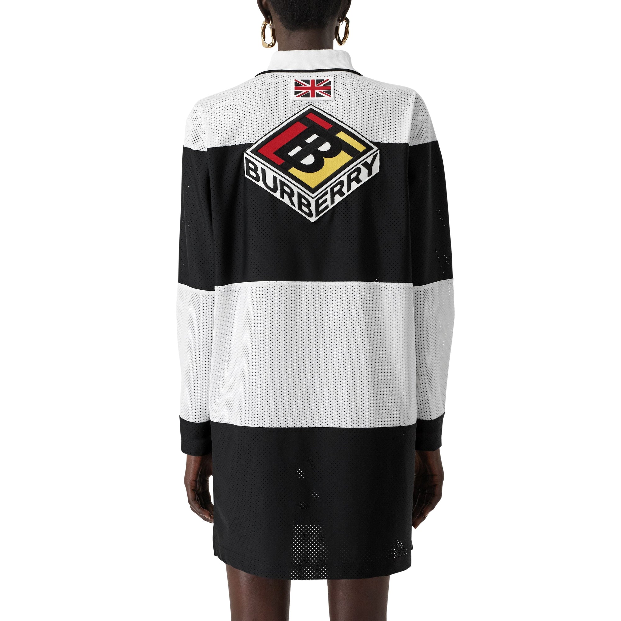 Robe polo en mesh rayée à logo - Noir