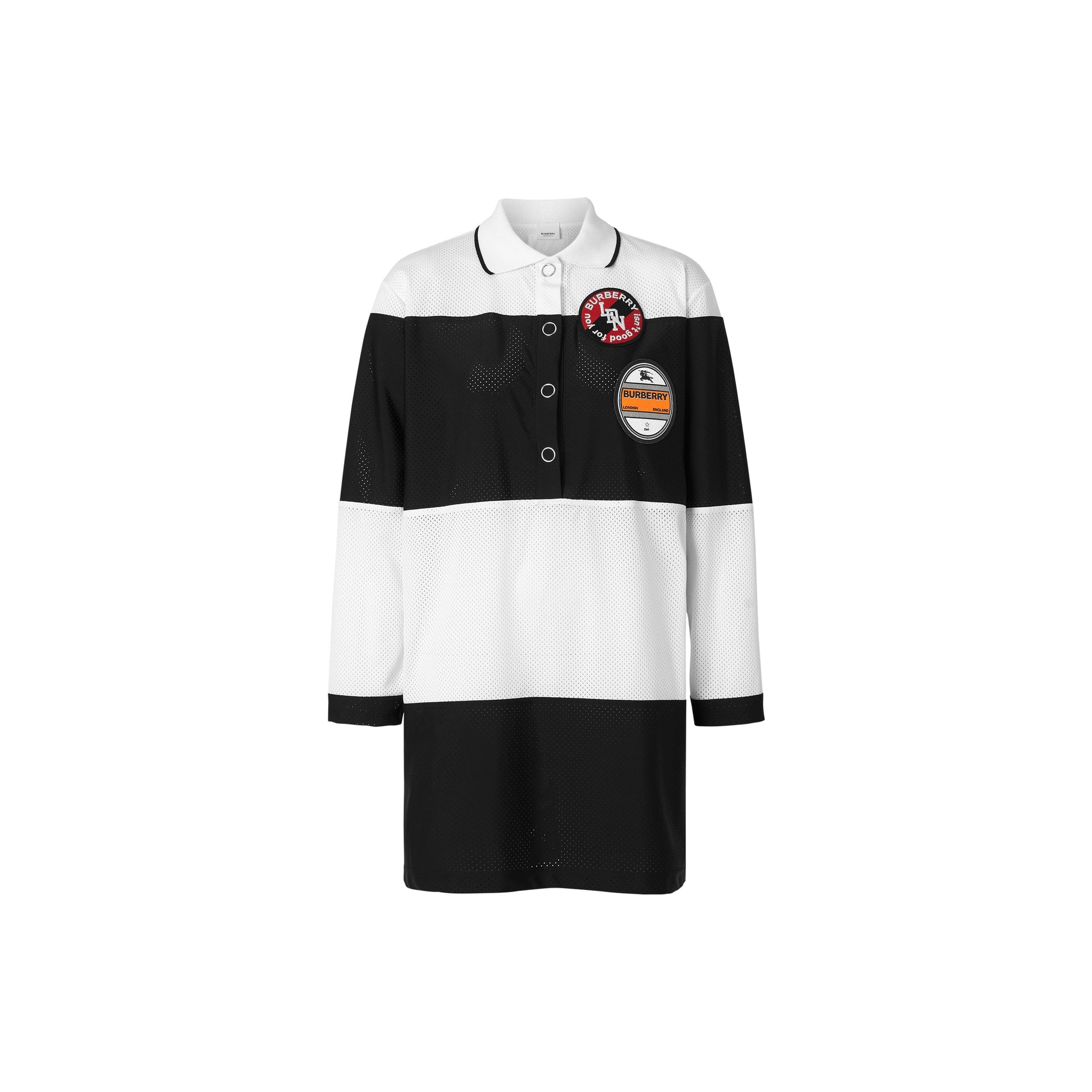 Robe polo en mesh rayée à logo - Noir