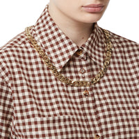 Chemise vichy oversize en flanelle de coton avec chaîne - Marron
