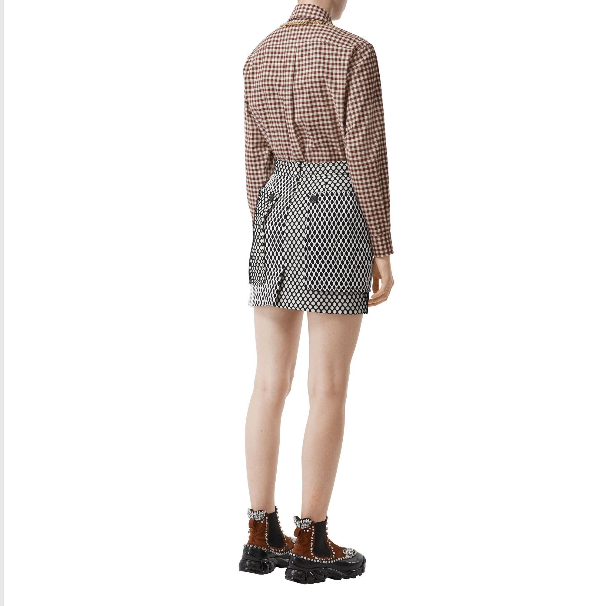Chemise vichy oversize en flanelle de coton avec chaîne - Marron