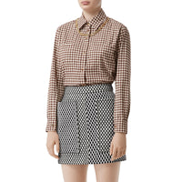Chemise vichy oversize en flanelle de coton avec chaîne - Marron