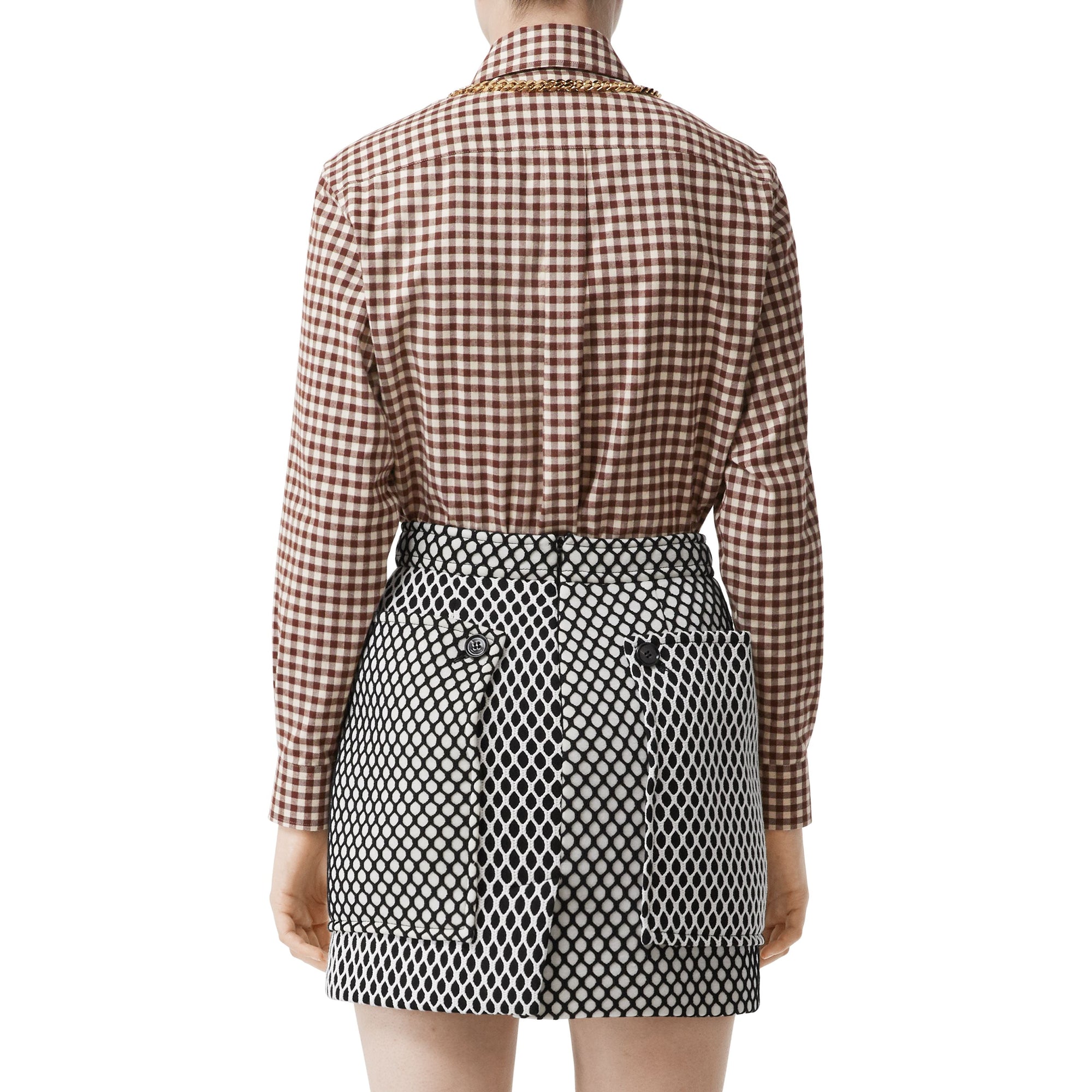 Chemise vichy oversize en flanelle de coton avec chaîne - Marron