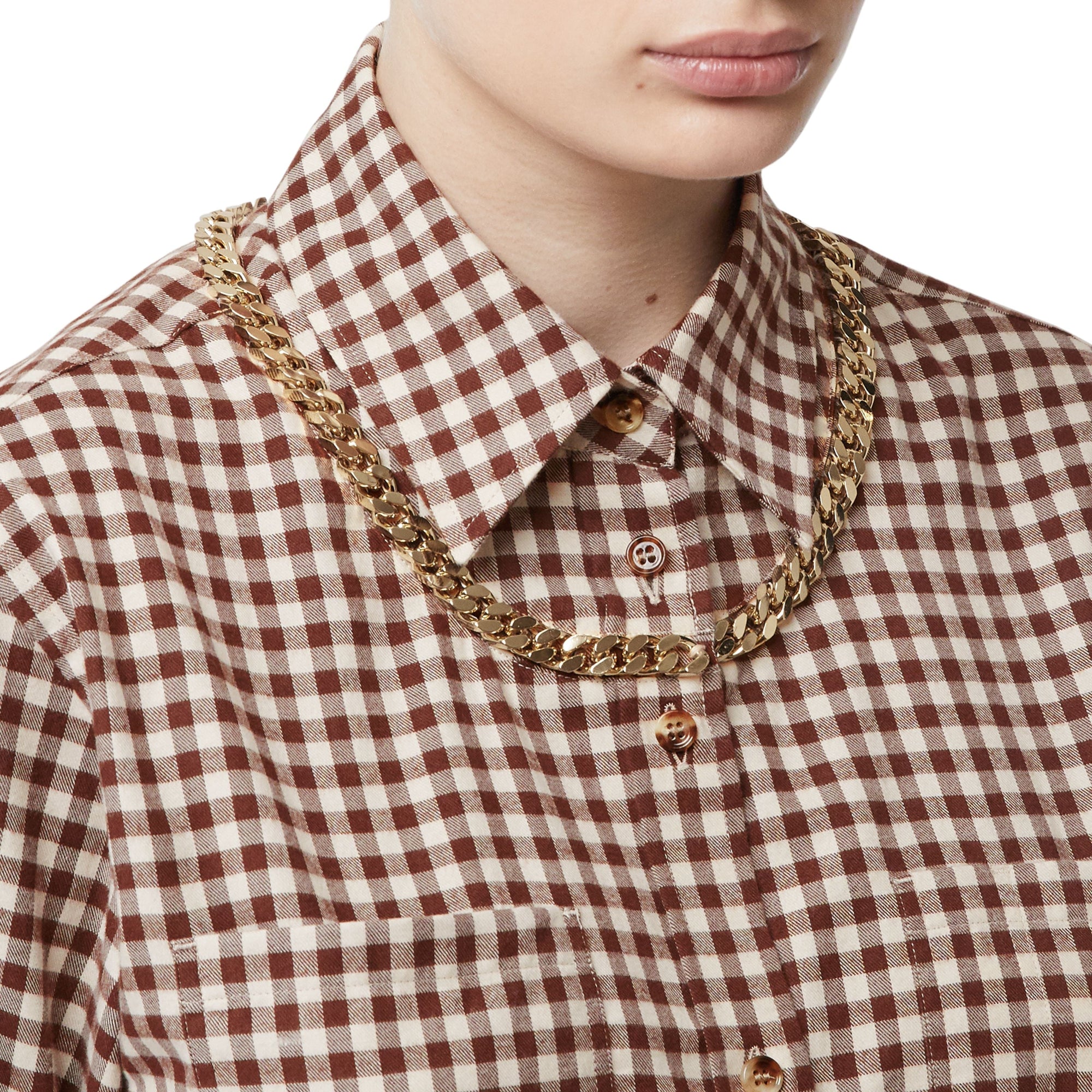 Chemise vichy oversize en flanelle de coton avec chaîne - Marron