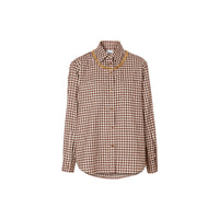 Chemise vichy oversize en flanelle de coton avec chaîne - Marron