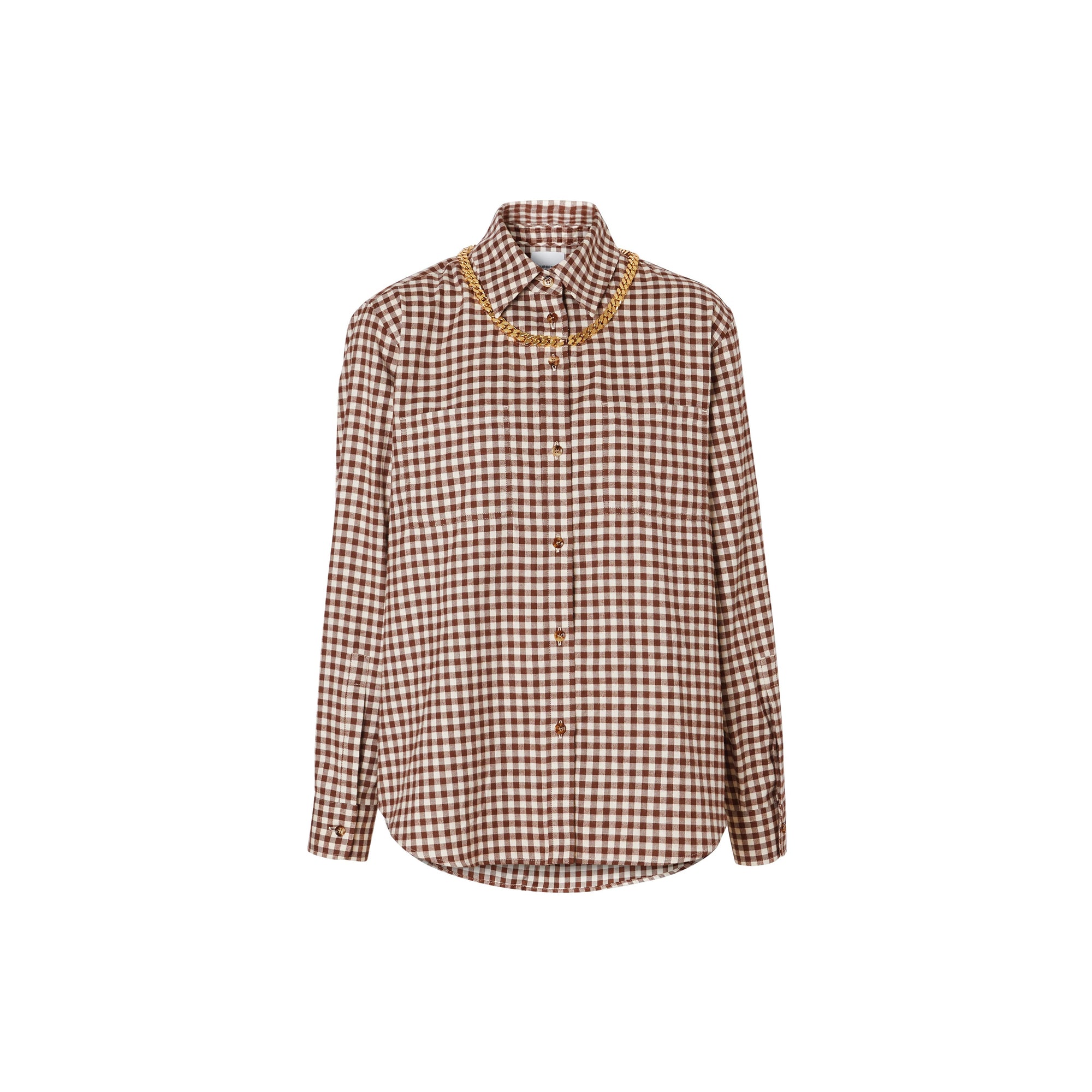 Chemise vichy oversize en flanelle de coton avec chaîne - Marron