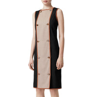 Robe droite en laine stretch avec panneau boutonné - Noir