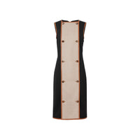 Robe droite en laine stretch avec panneau boutonné - Noir