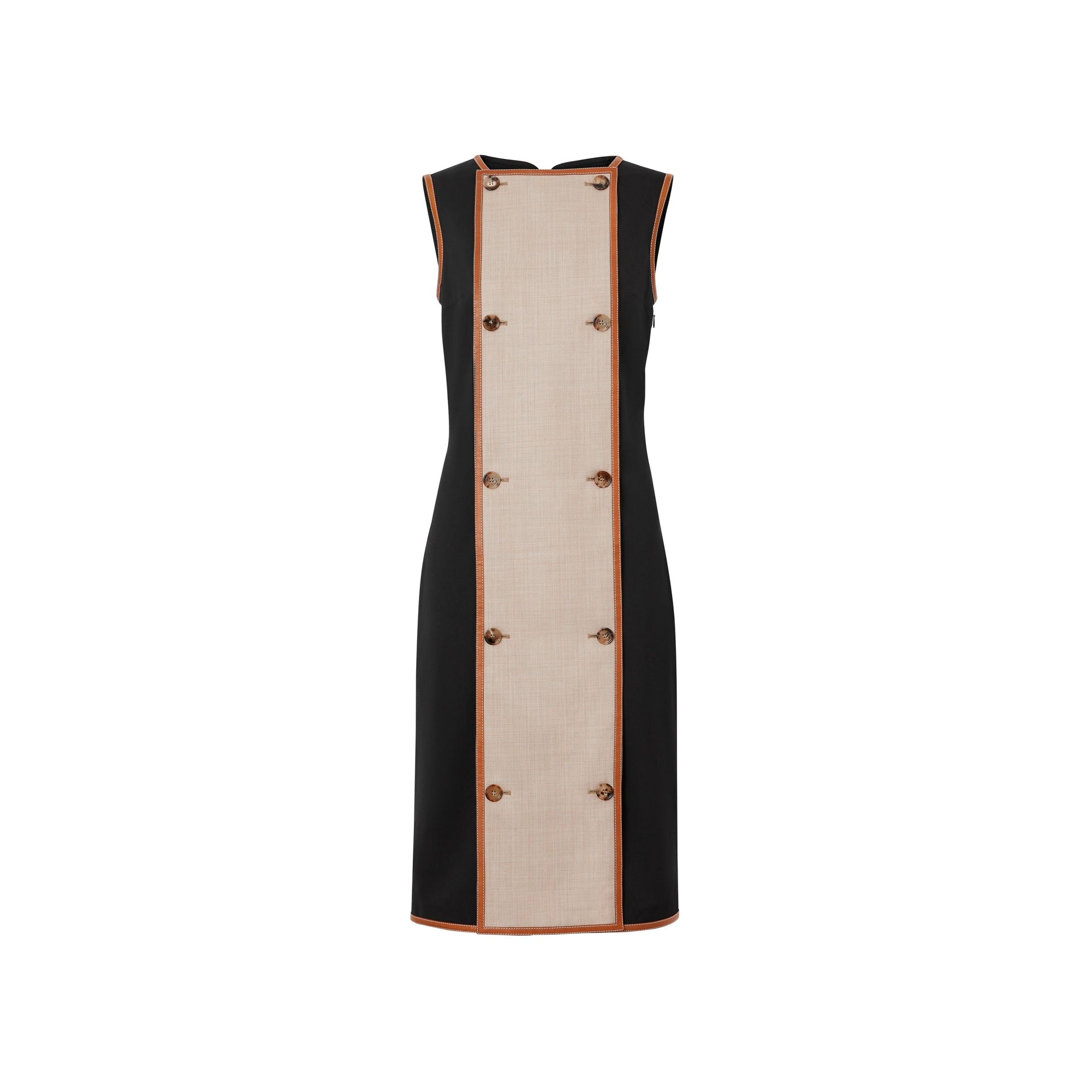 Robe droite en laine stretch avec panneau boutonné - Noir