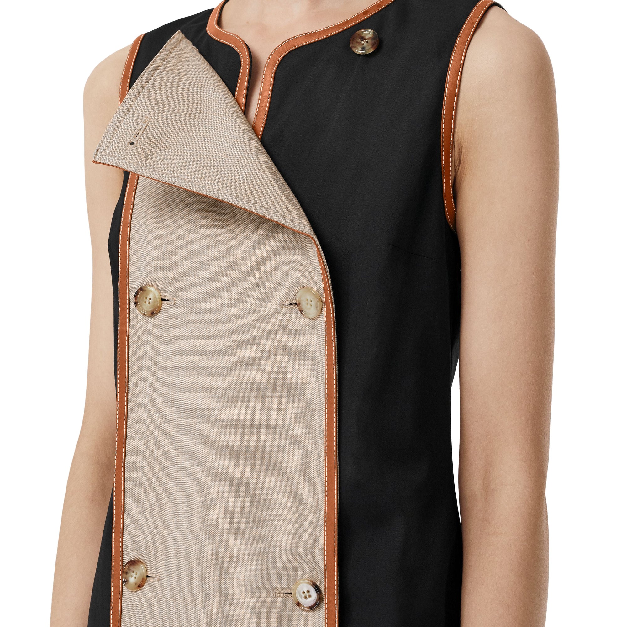 Robe droite en laine stretch avec panneau boutonné - Noir