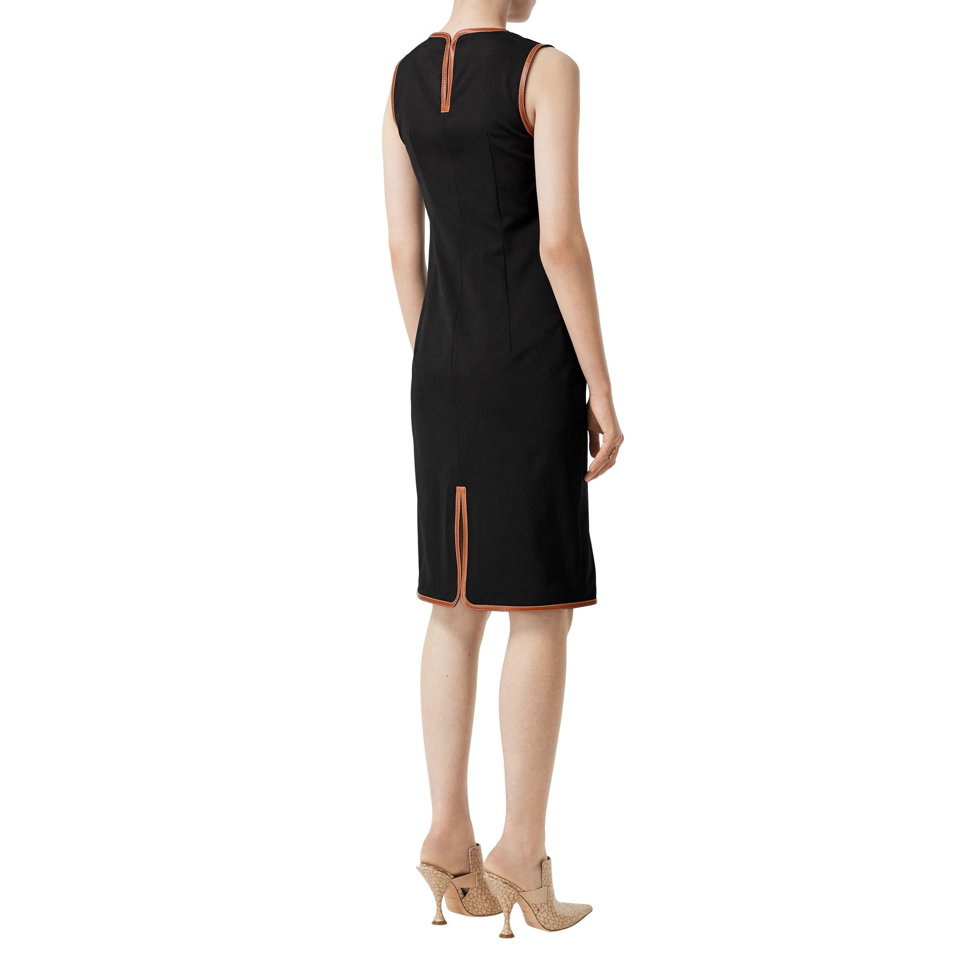 Robe droite en laine stretch avec panneau boutonné - Noir