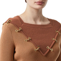Pull en laine et cachemire bicolore avec anneaux - Camel intense