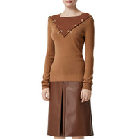 Pull en laine et cachemire bicolore avec anneaux - Camel intense