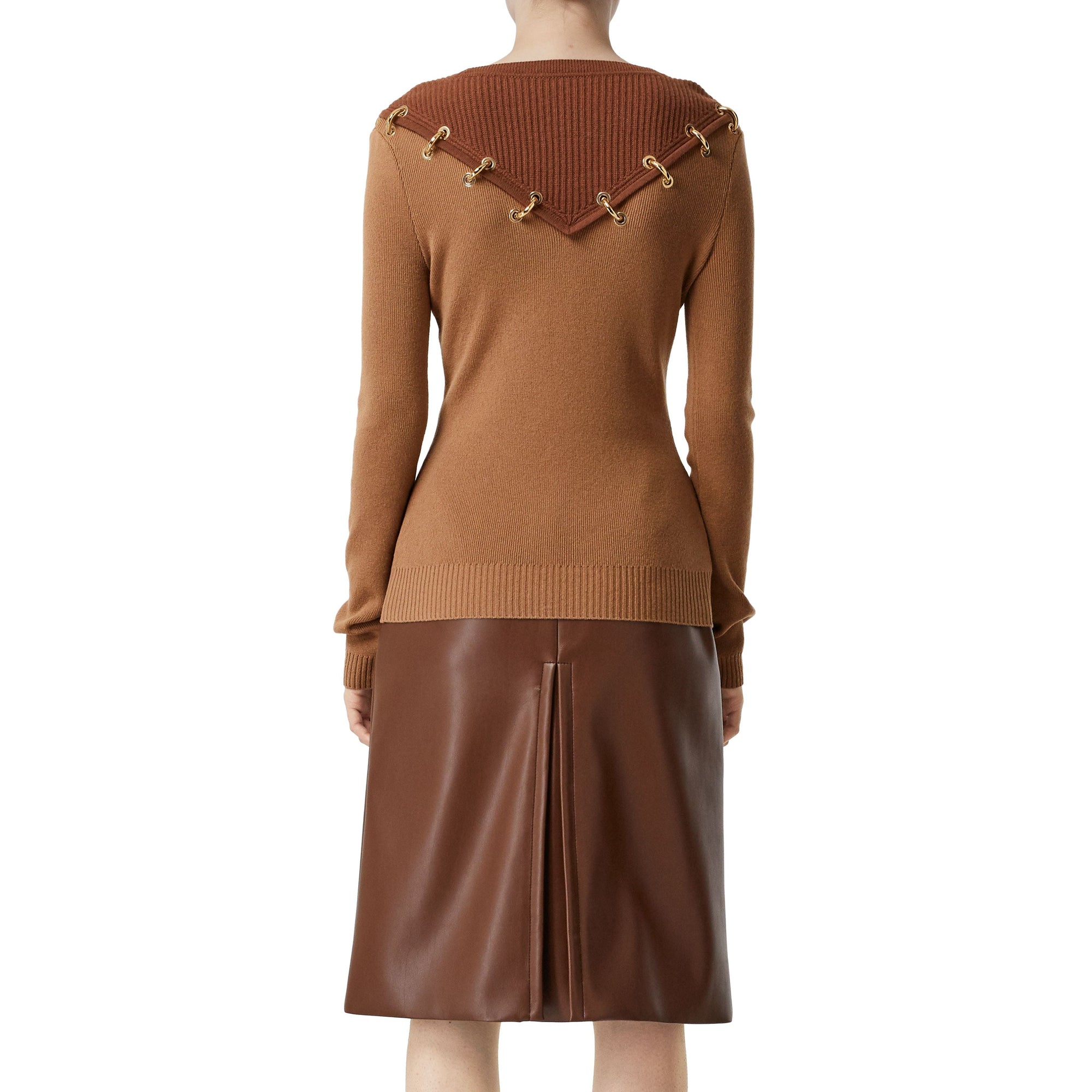 Pull en laine et cachemire bicolore avec anneaux - Camel intense