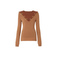Pull en laine et cachemire bicolore avec anneaux - Camel intense