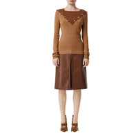 Pull en laine et cachemire bicolore avec anneaux - Camel intense