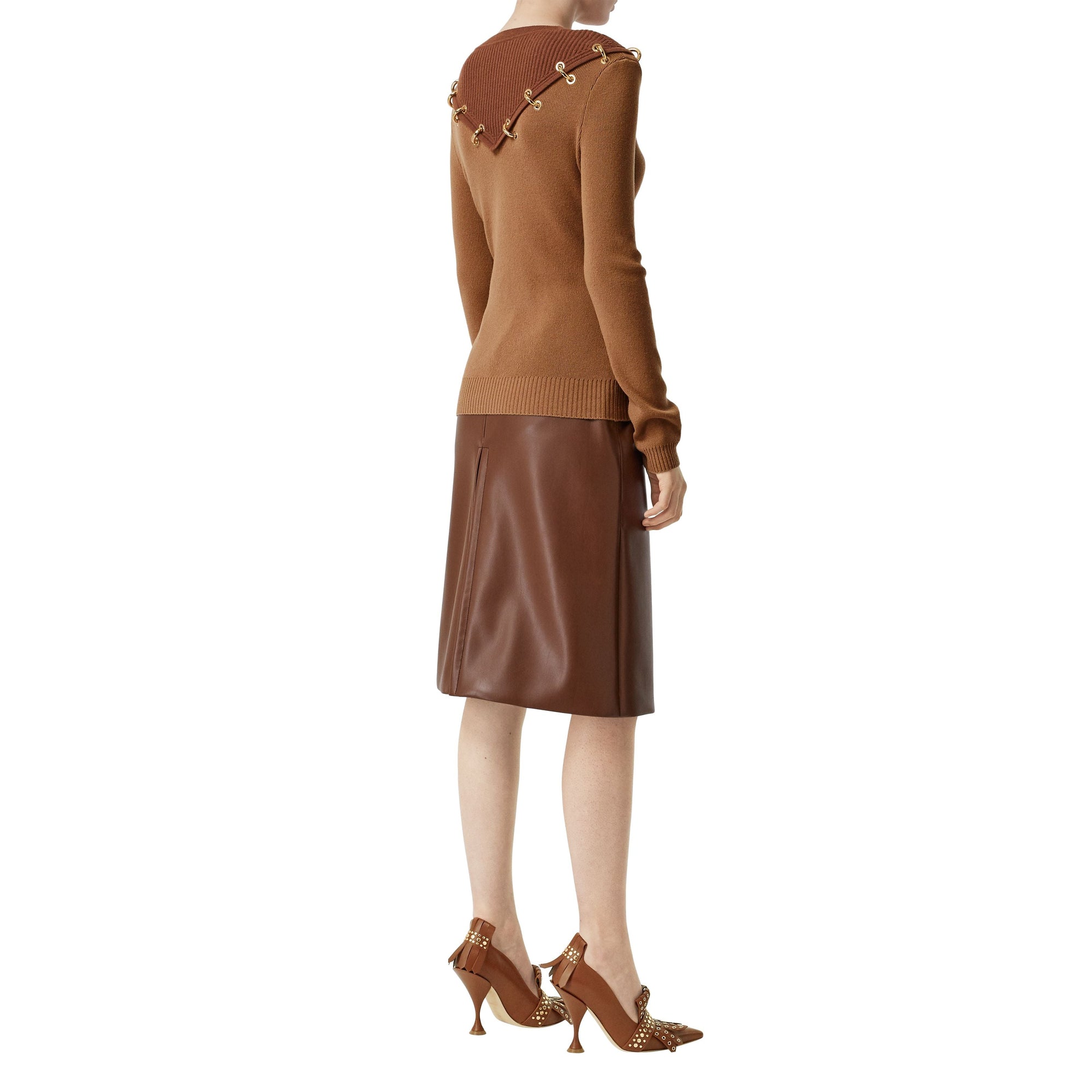 Pull en laine et cachemire bicolore avec anneaux - Camel intense