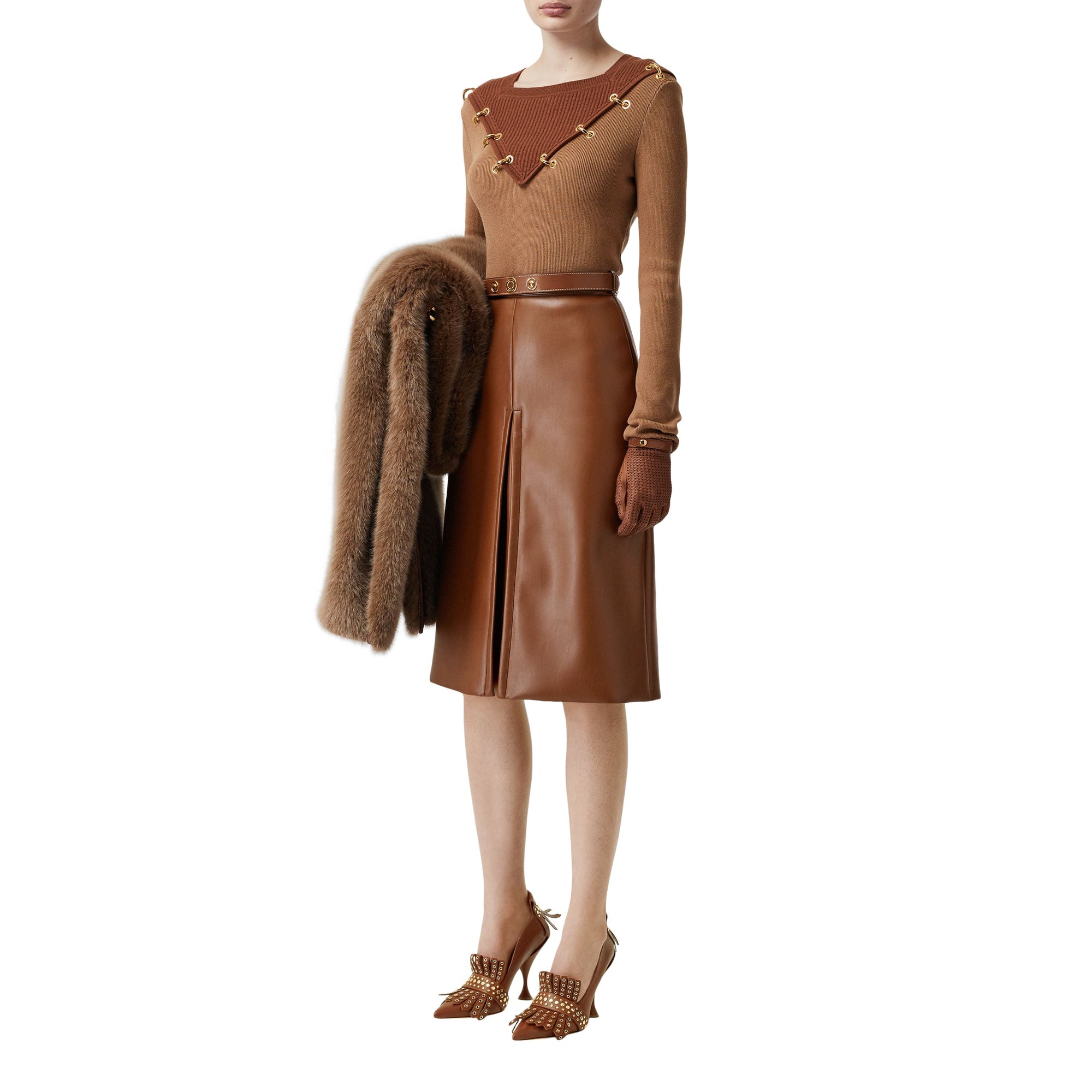Pull en laine et cachemire bicolore avec anneaux - Camel intense