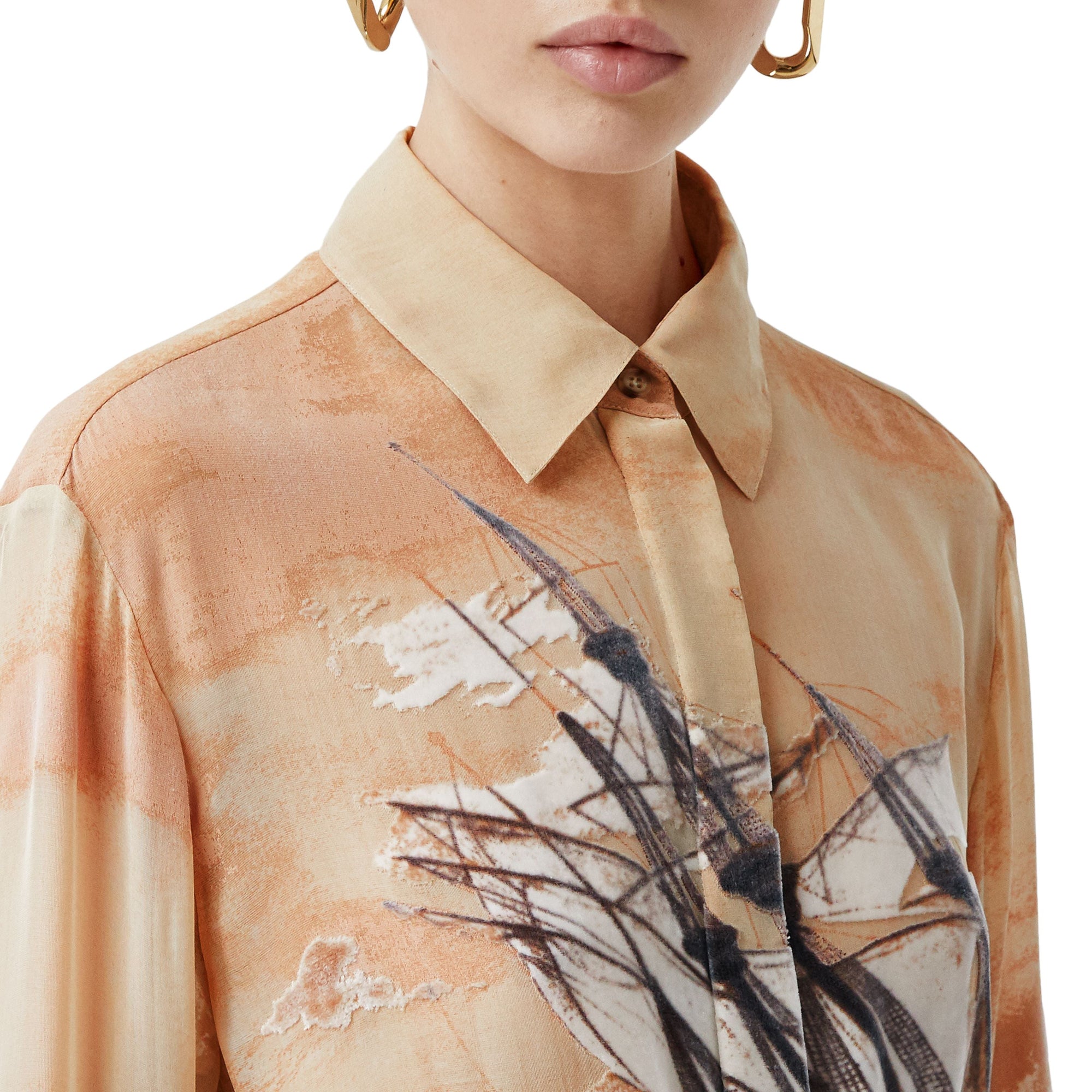 Chemise oversize en soie mélangée avec imprimé navire - Bronze