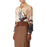 Chemise oversize en soie mélangée avec imprimé navire - Bronze