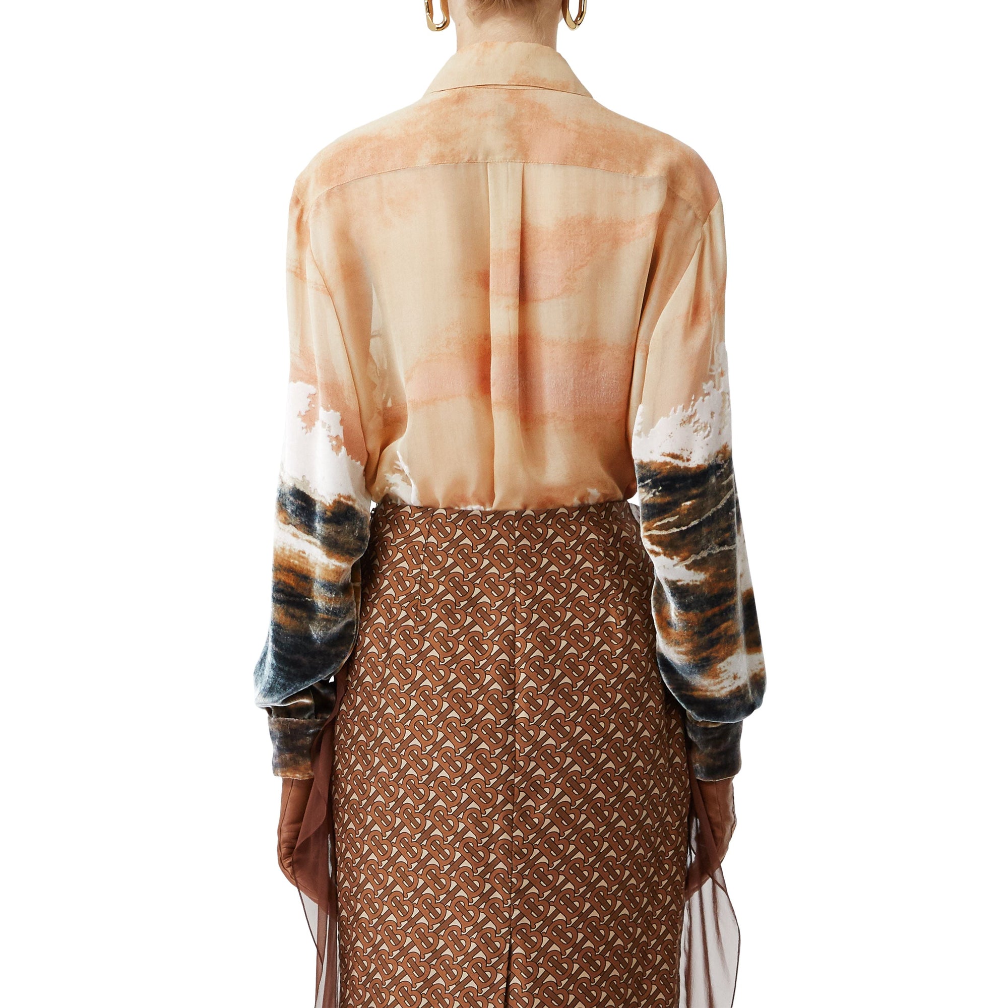 Chemise oversize en soie mélangée avec imprimé navire - Bronze