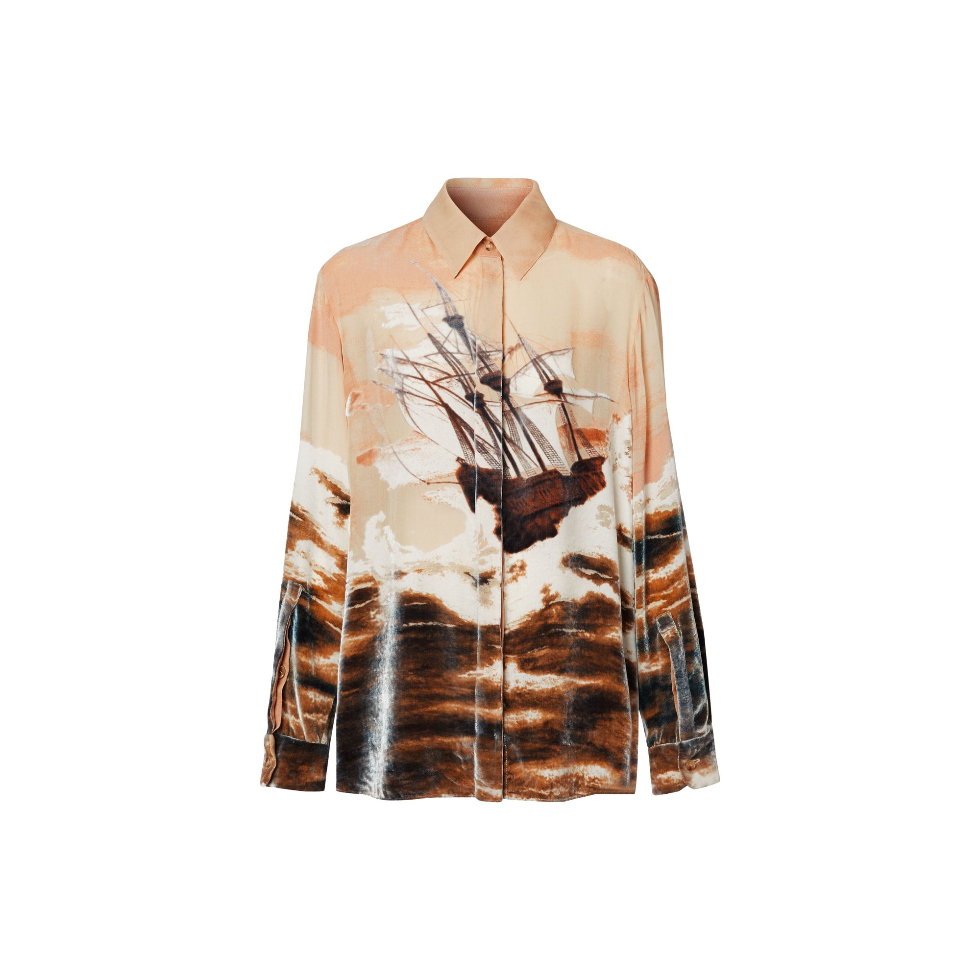 Chemise oversize en soie mélangée avec imprimé navire - Bronze