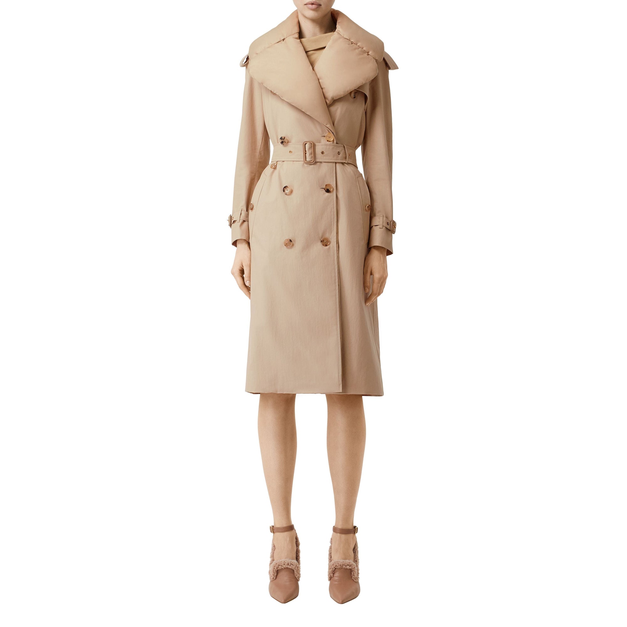 Trench en gabardine de coton avec col amovible - Écru