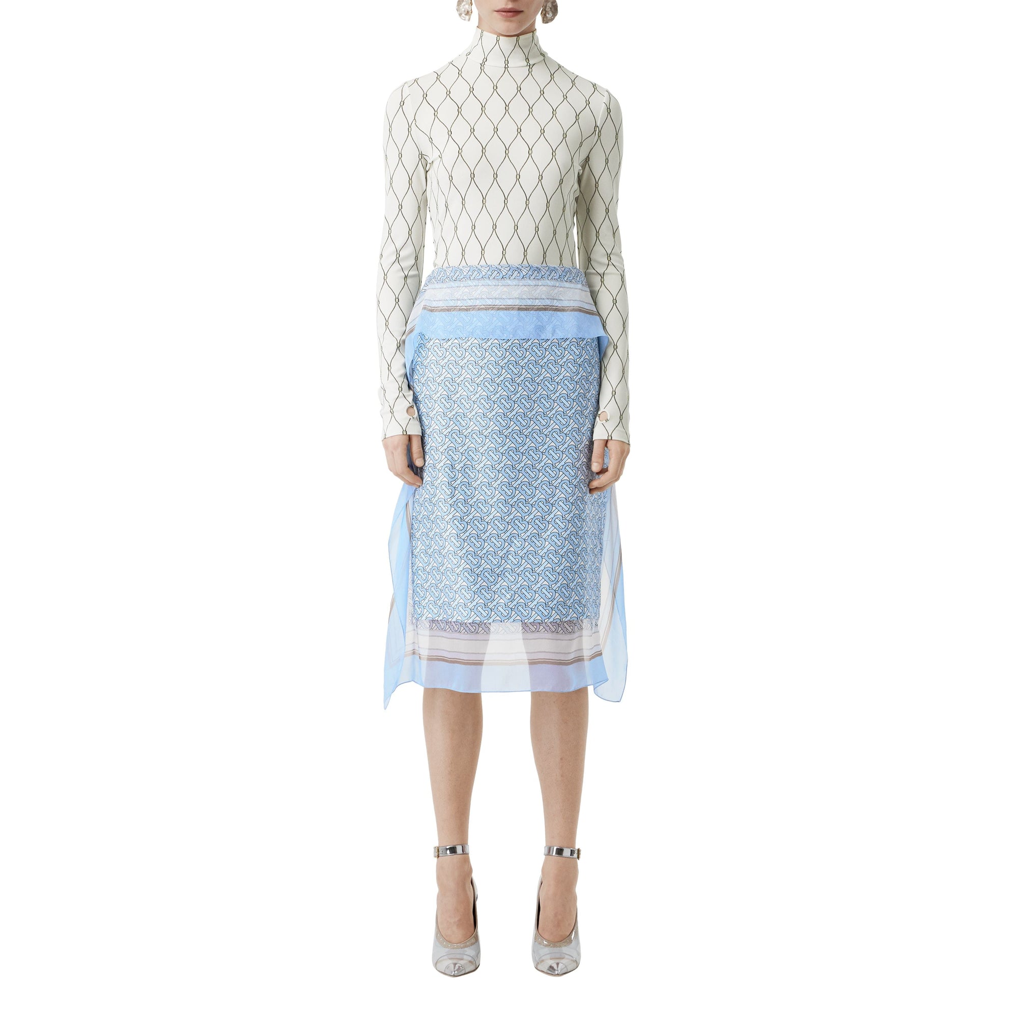 Jupe crayon en soie monogram avec foulard - Baby blue