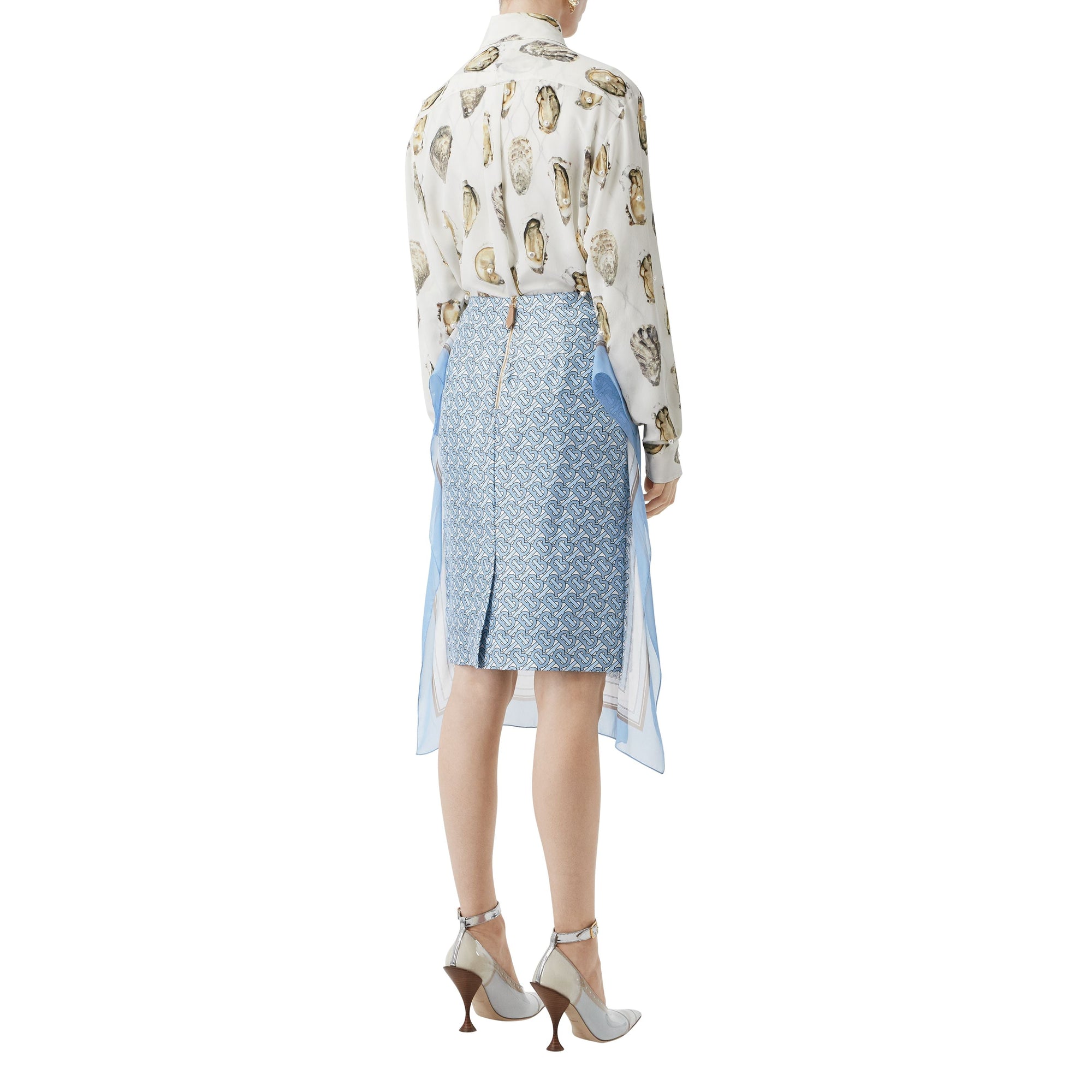 Jupe crayon en soie monogram avec foulard - Baby blue