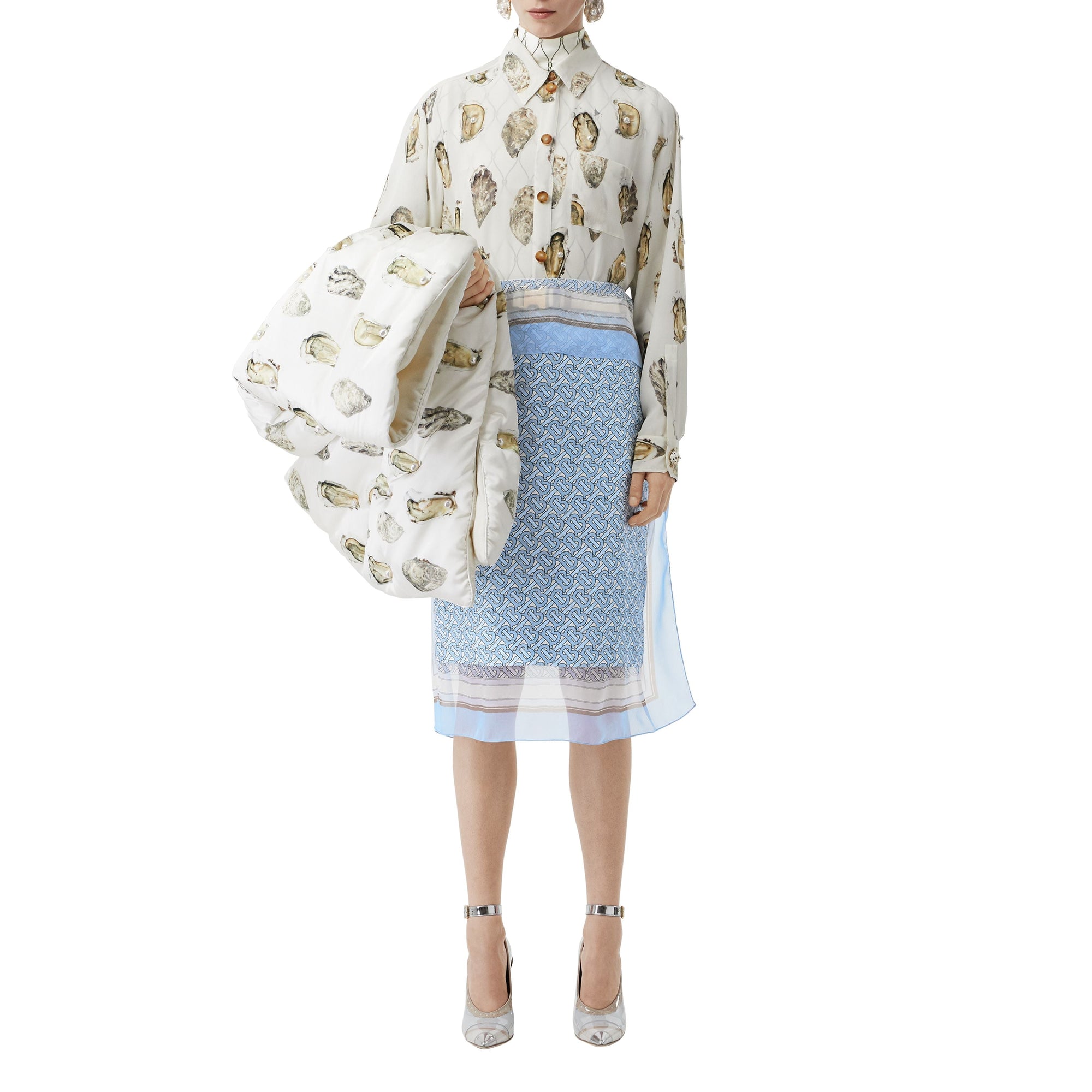 Jupe crayon en soie monogram avec foulard - Baby blue