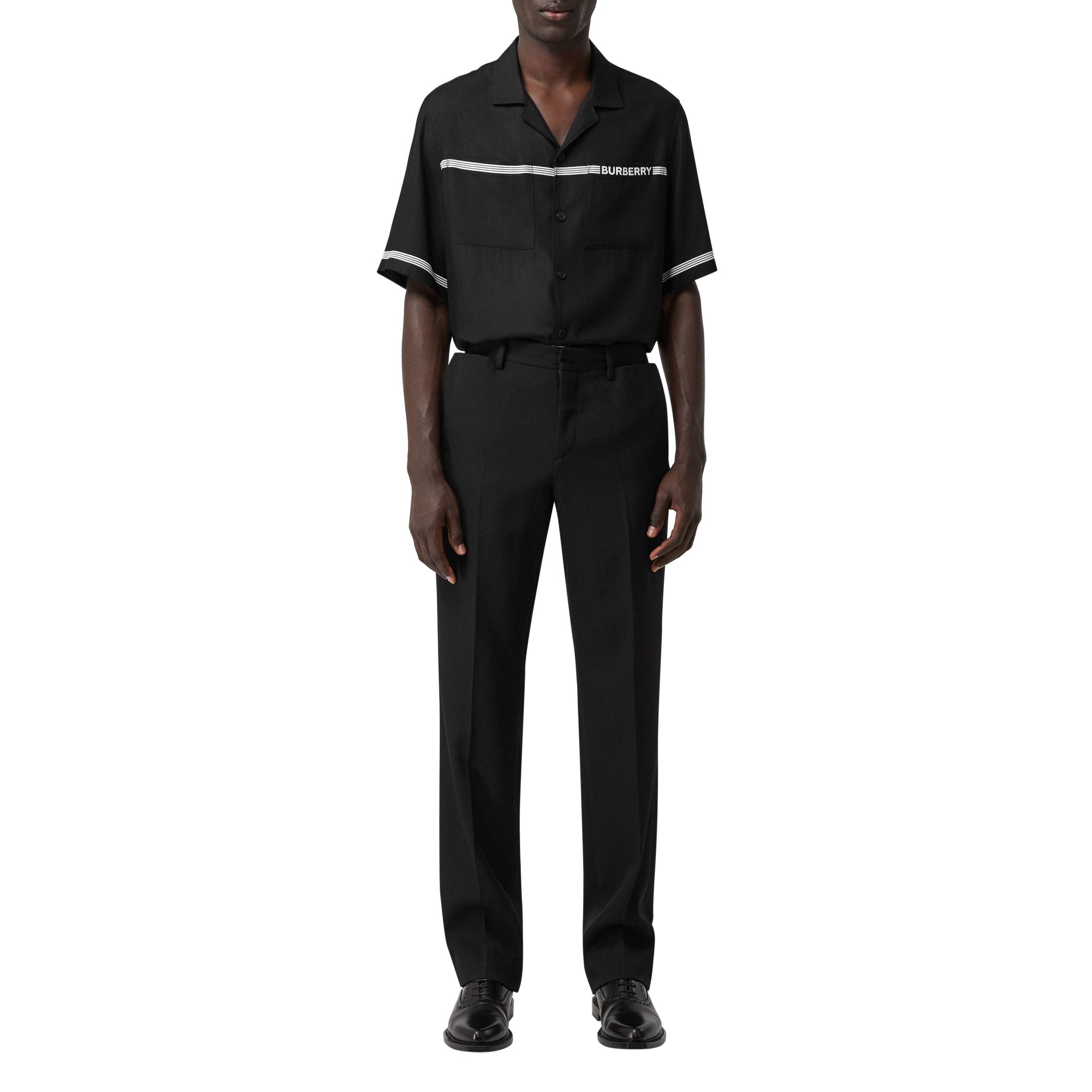 Chemise à manches courtes en sergé avec logo - Noir