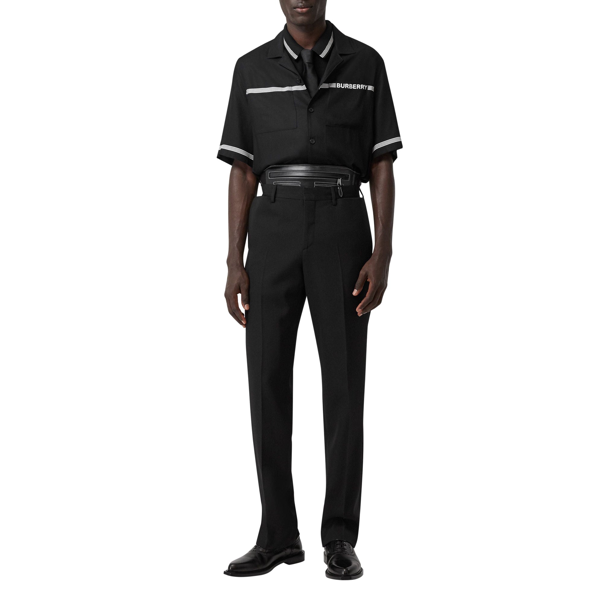 Chemise à manches courtes en sergé avec logo - Noir