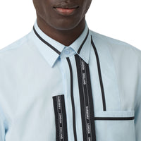 Chemise classique en popeline de coton avec bandes à logo - Bleu pâle