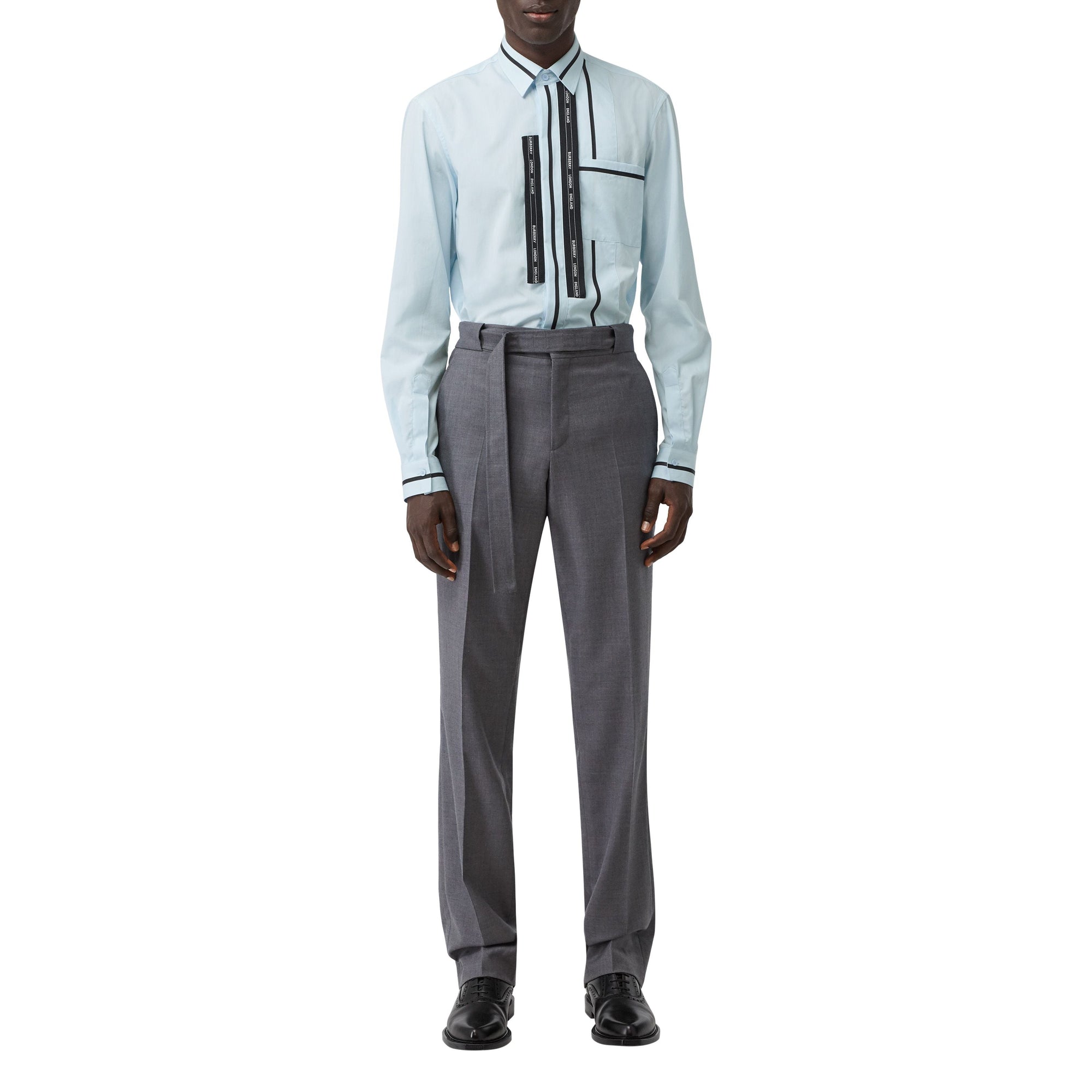Chemise classique en popeline de coton avec bandes à logo - Bleu pâle