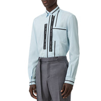 Chemise classique en popeline de coton avec bandes à logo - Bleu pâle