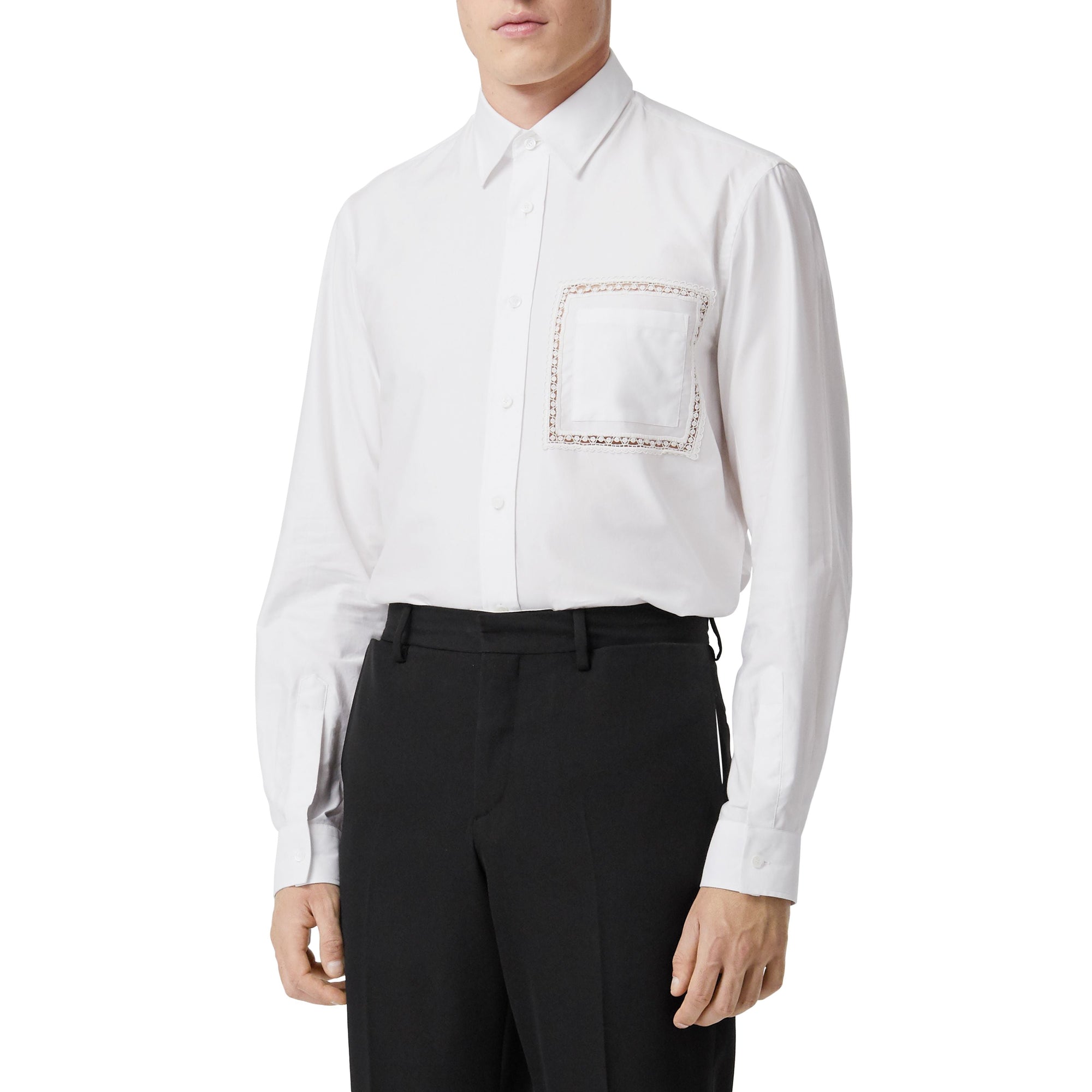 Chemise oxford en popeline de coton avec dentelle - Blanc optique