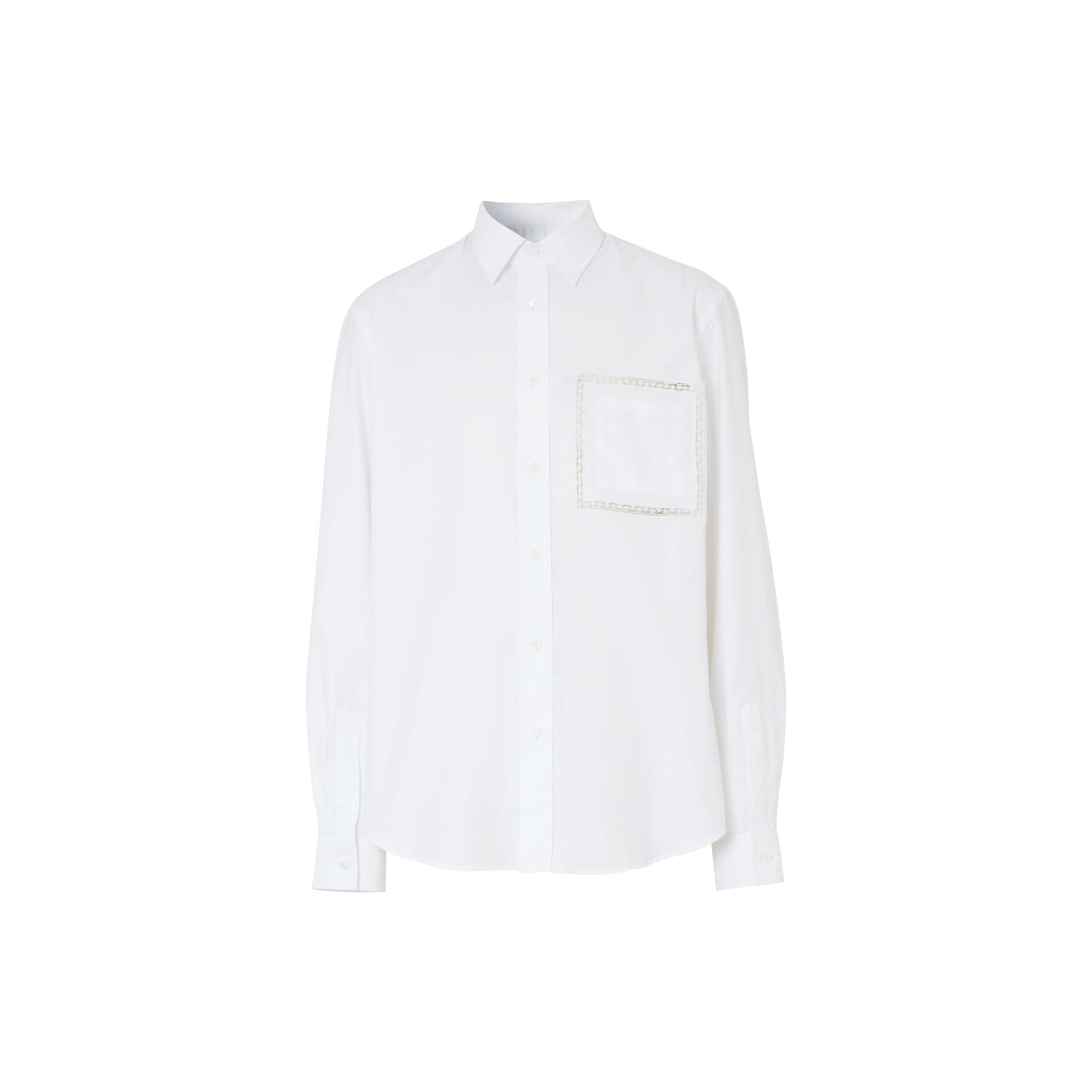 Chemise oxford en popeline de coton avec dentelle - Blanc optique