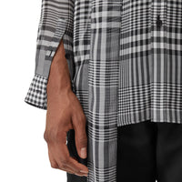 Chemise oversize à col lavallière en georgette de soie check - Noir