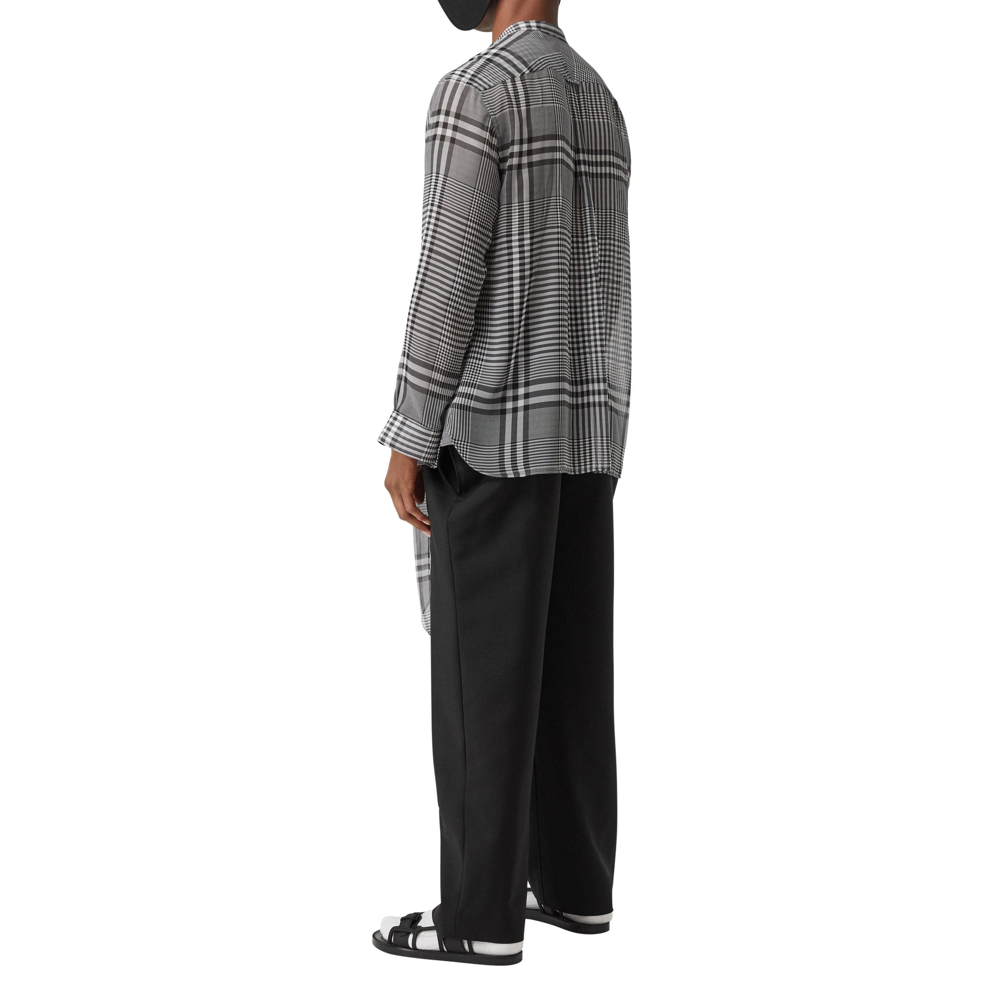 Chemise oversize à col lavallière en georgette de soie check - Noir