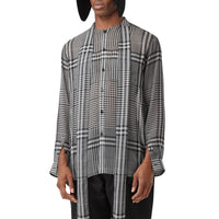 Chemise oversize à col lavallière en georgette de soie check - Noir