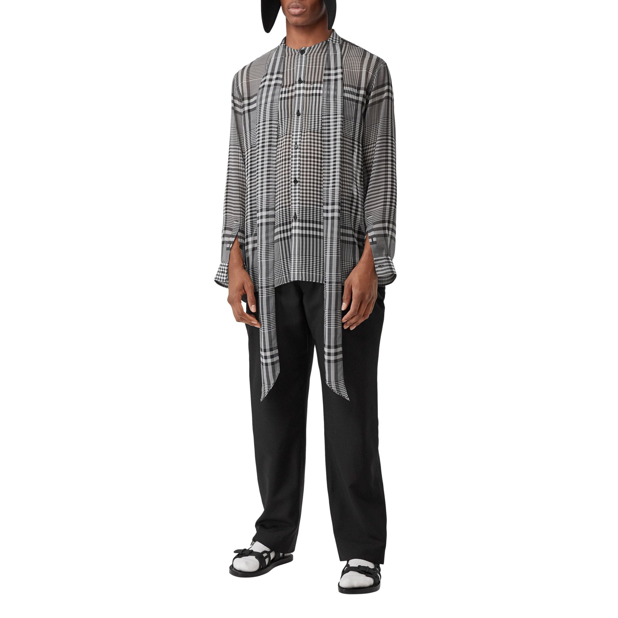 BLACK PATTERN Chemise oversize à col lavallière en georgette de soie check