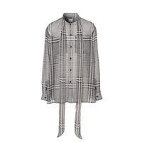 Chemise oversize à col lavallière en georgette de soie check - Noir
