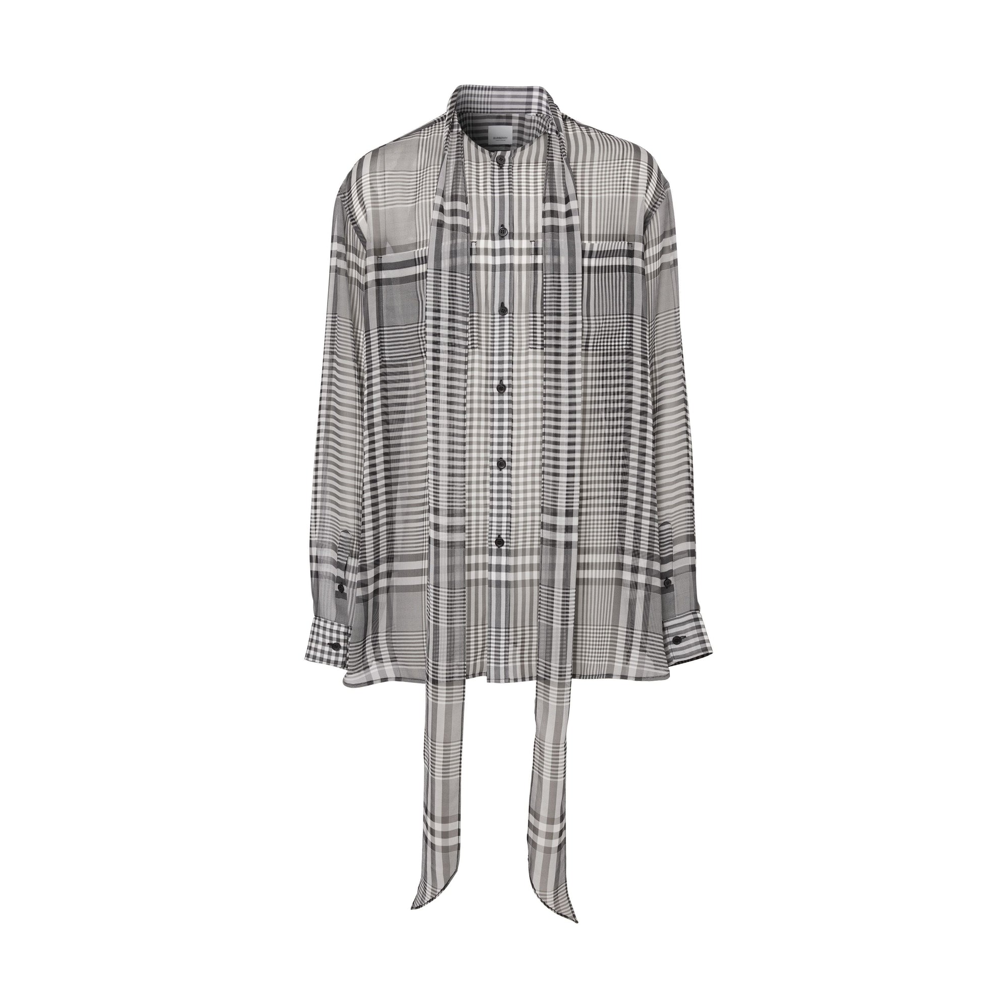 BLACK PATTERN Chemise oversize à col lavallière en georgette de soie check