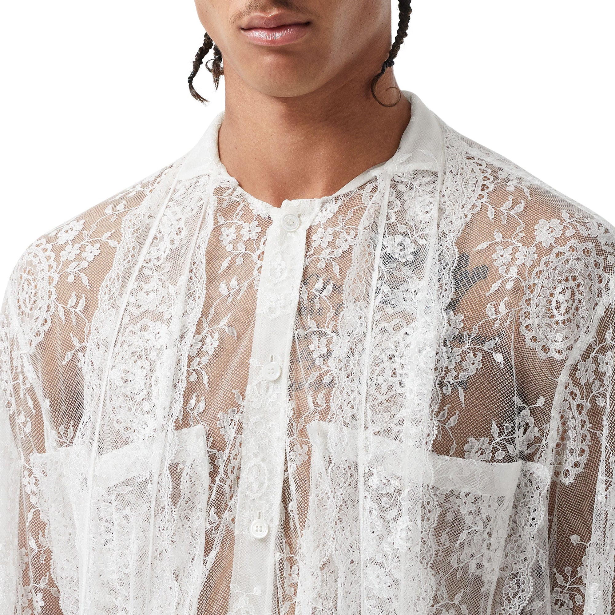 OPTIC WHITE Chemise oversize à col lavallière avec dentelle de Chantilly