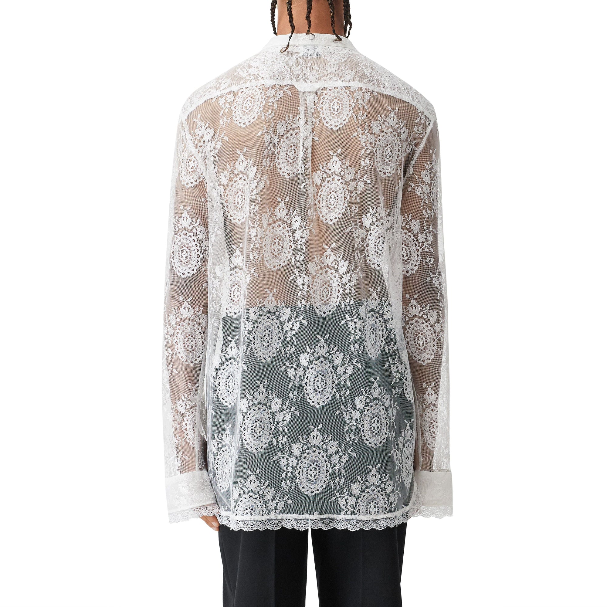 OPTIC WHITE Chemise oversize à col lavallière avec dentelle de Chantilly