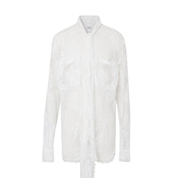 OPTIC WHITE Chemise oversize à col lavallière avec dentelle de Chantilly