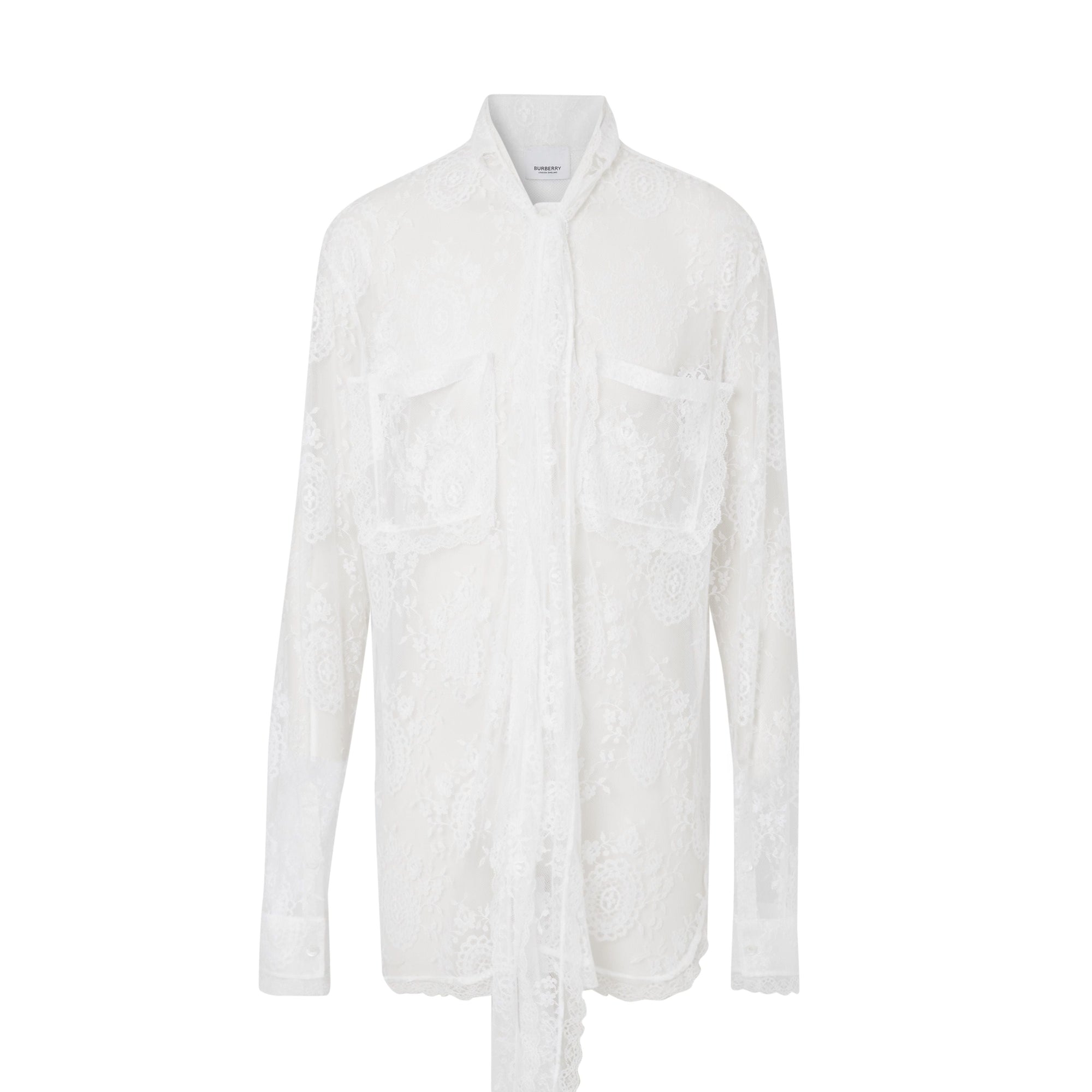OPTIC WHITE Chemise oversize à col lavallière avec dentelle de Chantilly