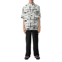 Chemise en sergé à imprimé aquarelle et manches courtes avec soie - Monochrome