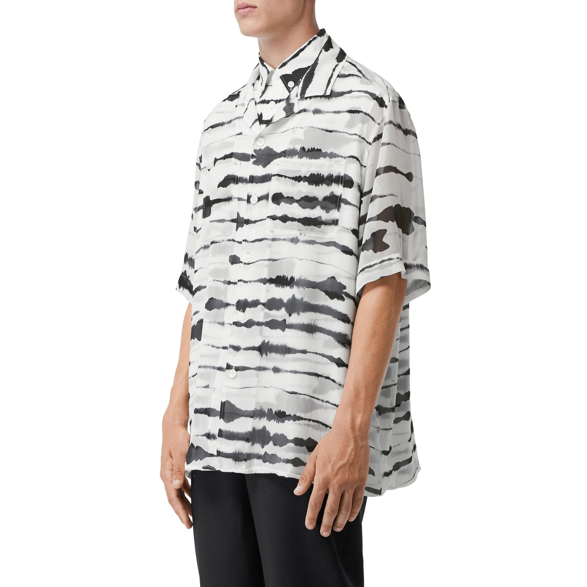 Chemise en sergé à imprimé aquarelle et manches courtes avec soie - Monochrome