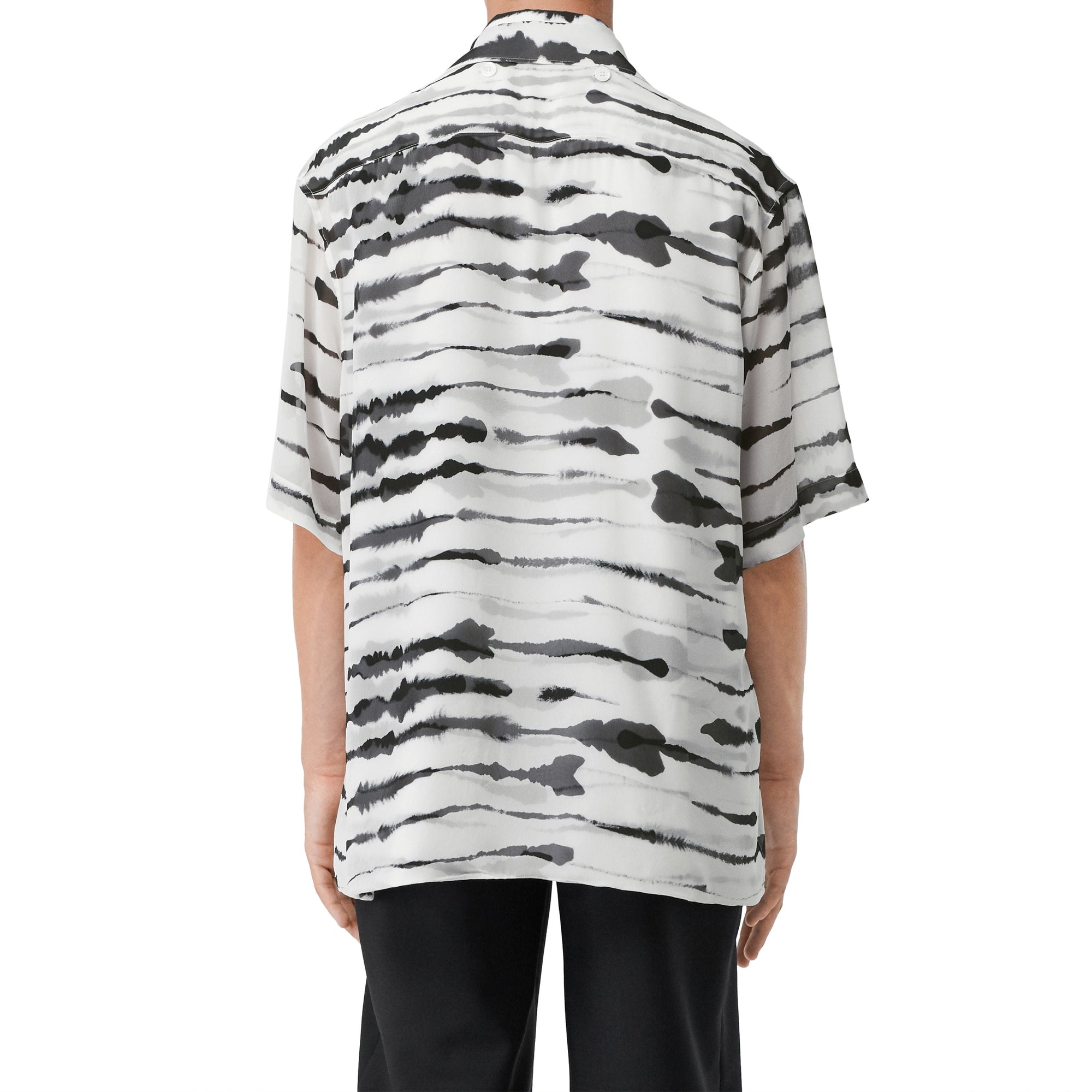 Chemise en sergé à imprimé aquarelle et manches courtes avec soie - Monochrome